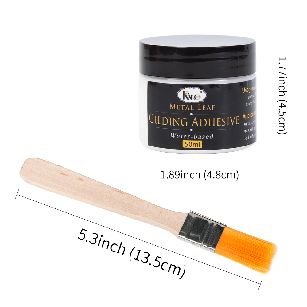 50ml Gilding Glue Gold Leaf Foil Water-based Glue for Metal Foil Sheets Arts Craft Paper Home Decoration Varnish&Brush