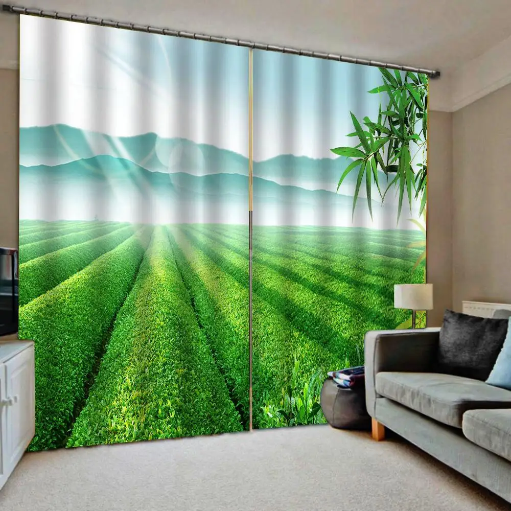 

Green landscape curtains scenery 3D Curtain Printing Blockout Polyester Photo Drapes