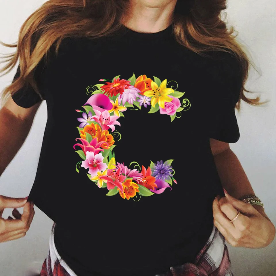 

Women Ulzzang Summer T Shirt Graphic T-Shirt Short-Sleeve Graphic Tshirt Floral Flower Aesthetics Female Tops Tees