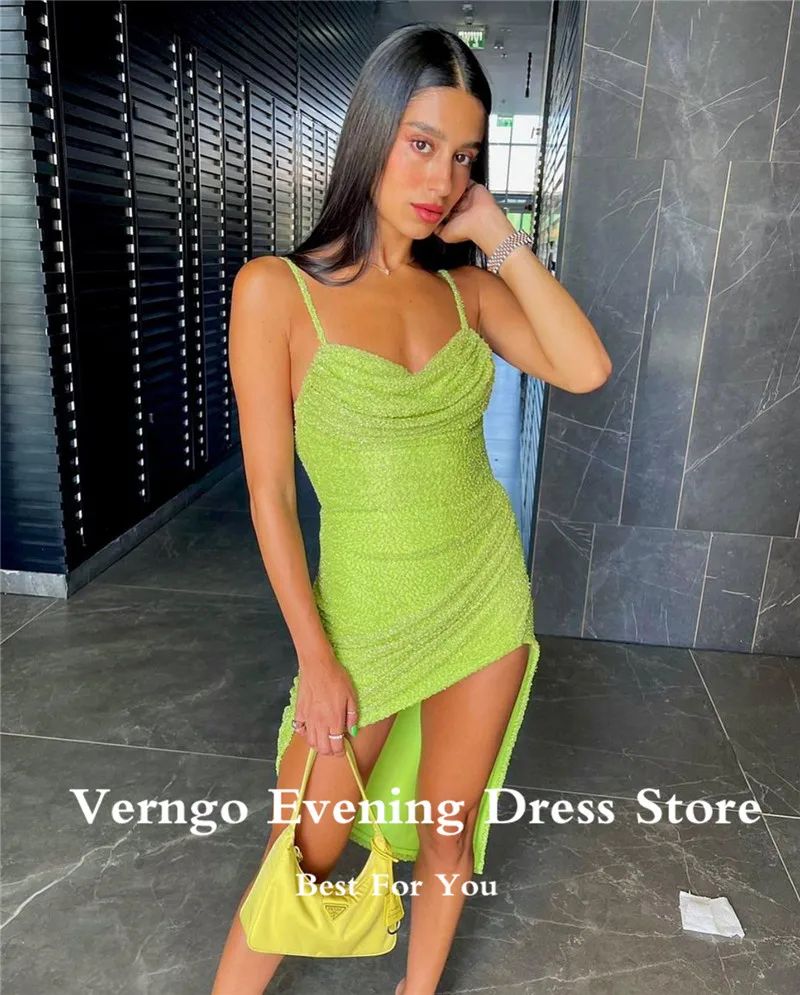 Verngo – robe de soirée de standing, tenue de Cocktail, vert pomme, courte, devant et dos Long, à la mode, été