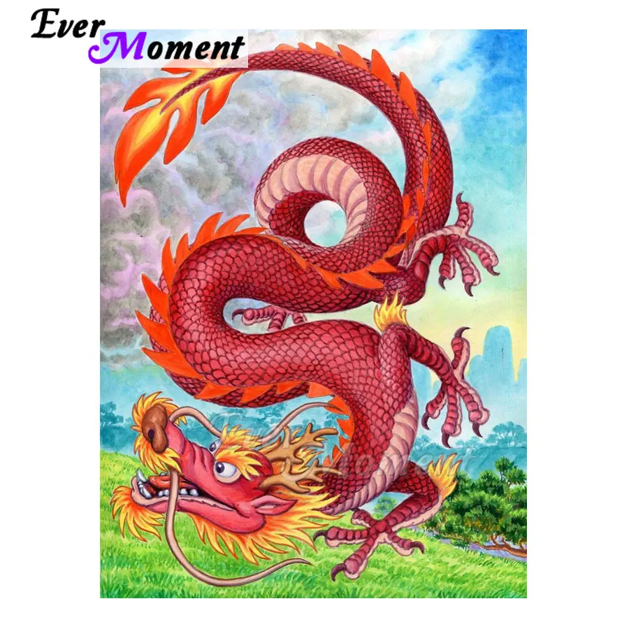 

Ever Moment Diamond Painting Full Square Resin Drill Cartoon Red Dragon Handicraft Wall Art Decoration Rhinestone Kit ASF2200