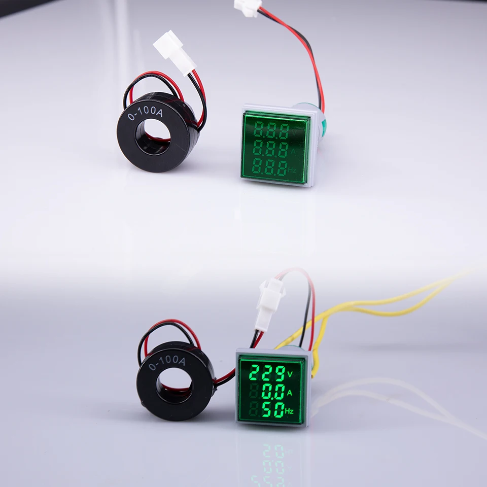 Dijital 3in1 AC ampermetre voltmetre frekans metre kare sinyal ışığı 22mm gerilim Amp Hz Led lamba göstergesi
