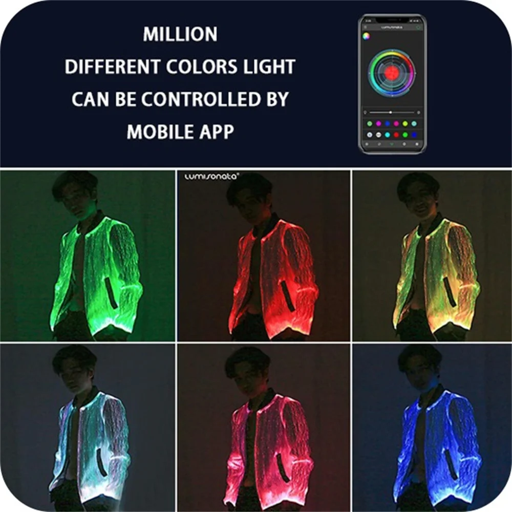 Lumisonata 7 Color Lights Dance Costumes Women Men Unisex Jacket Luminous Fiber Optic Zip Jakets Formal Blazer Suit Design