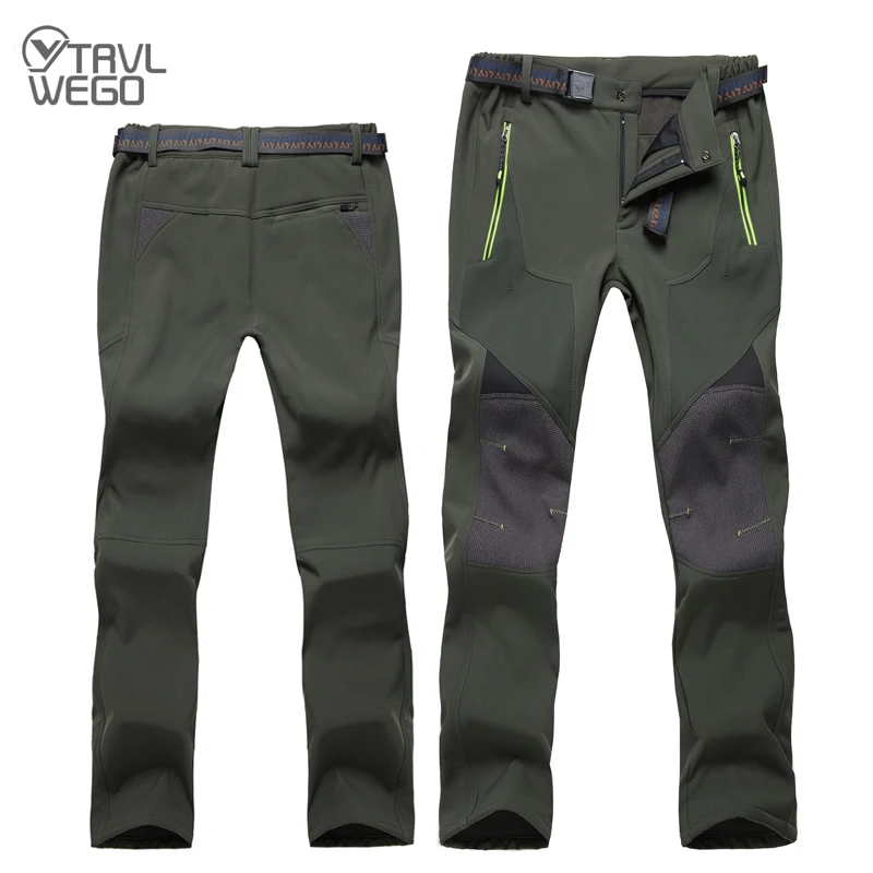 

TRVLWEGO Winter Men Hiking Pants Outdoor Soft Shell Outing Trousers Waterproof Windproof For Camping Ski Climbing Keep Warm 4XL