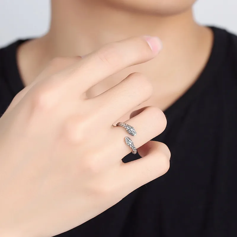 جديد الإبداعية الأزياء الاستبداد برأسين الأفعى 925 فضة مجوهرات شخصية الحيوان افتتاح خواتم TYB093