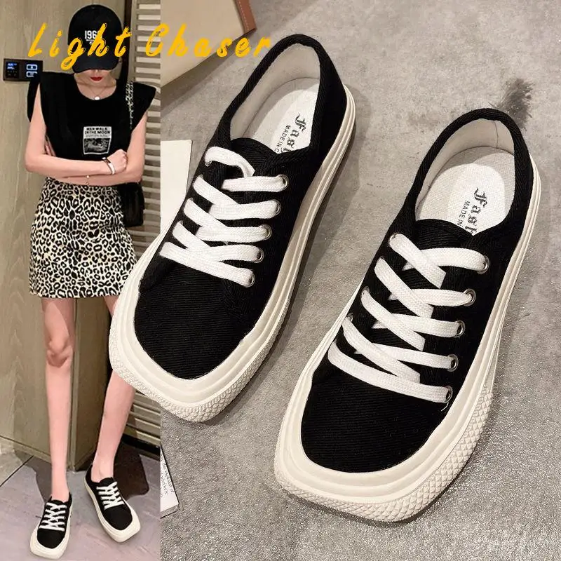 2021spring Summer Canvas Shoes Women Square Toe Women\'s Shoes Comfortable Flat Bottom All-match Casual Shoes Ladies Sports Shoes