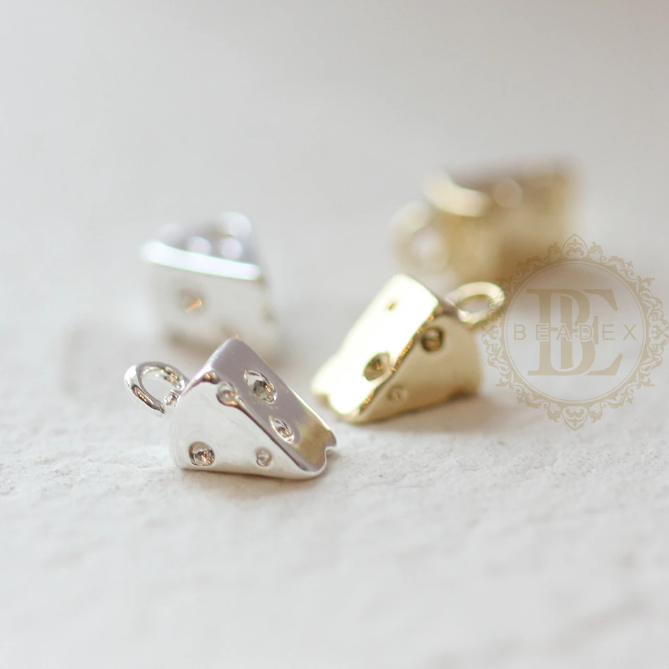 One Piece Premium Plated Solid Brass Cheese Charm - 11x6mm (4585C)