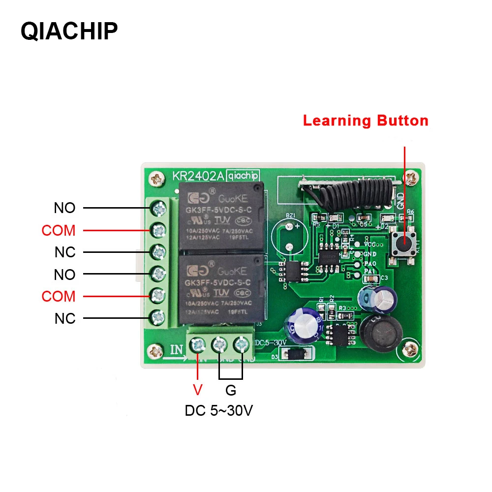 QIACHIP 433Mhz Przełącznik zdalnego sterowania RF DC 5V 12V 24V 48V Odbiornik 86 Panel ścienny 2 przyciski DIY Lampa do sypialni Bezprzewodowe