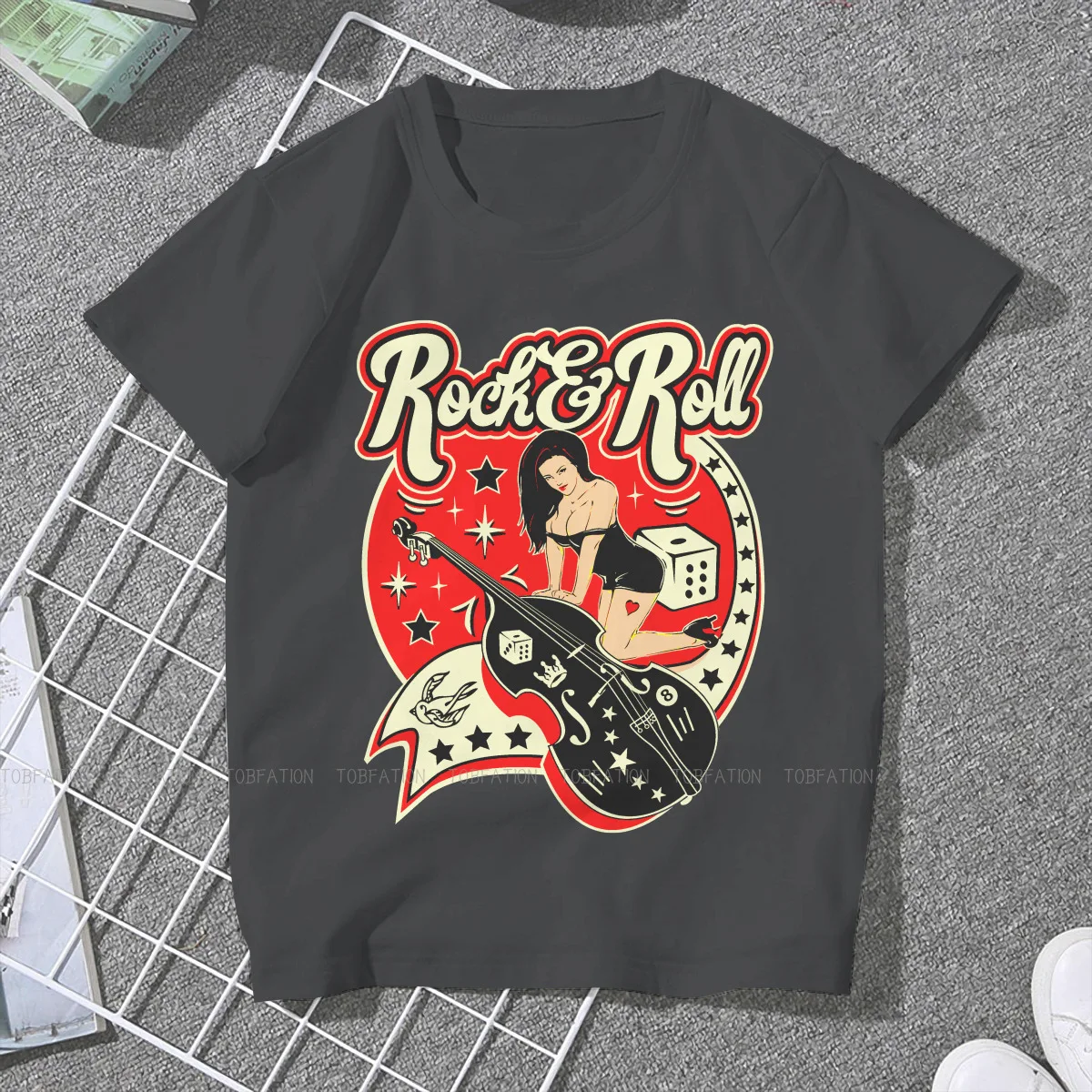 Rockabilly Retro Rock and Roll TShirt For Women Pin Up Girl Model Pop Art Tops Female T Shirt Soft Summer Loose 5XL