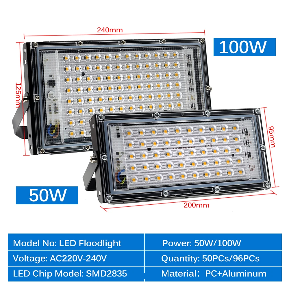 LED Flood Light 50W 100W AC220V-240V IP65 Waterproof Outdoor LED Spotlight LED street Lamp Garden Square Floodlight.