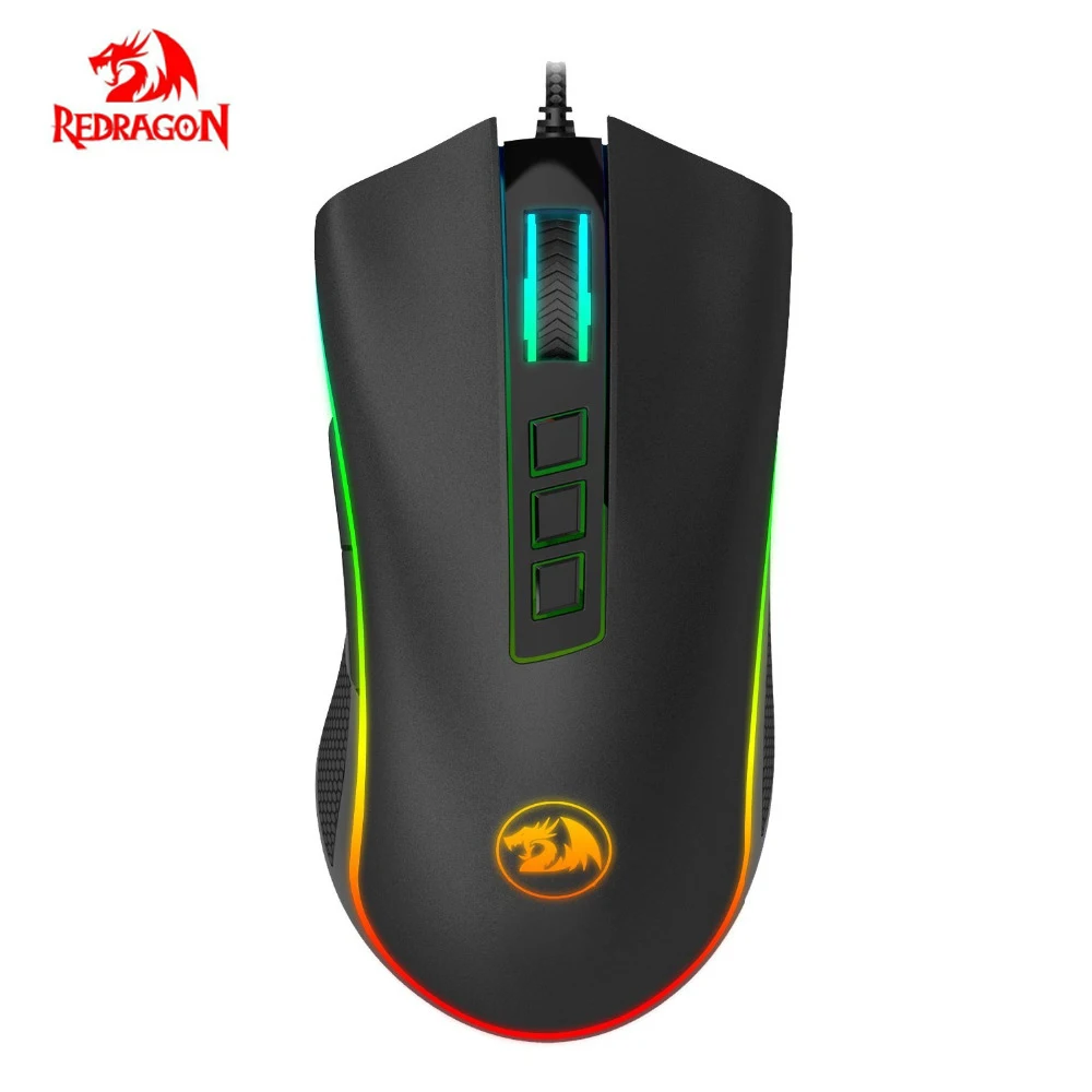 Redragon-ratón para juegos M711 Cobra 10000 DPI, Mouse retroiluminado con 16,8 millones de colores RGB