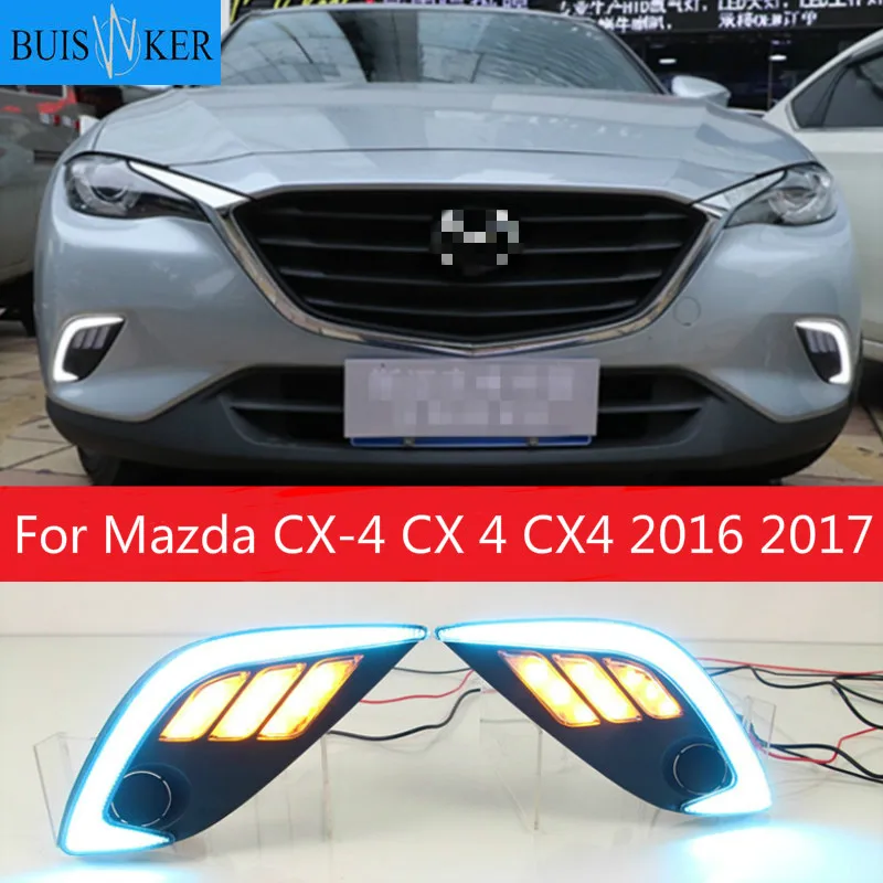 

1 set For Mazda CX-4 CX 4 CX4 2016 2017 LED DRL Daytime Running Light Fog Daylight yellow Signal lamp car-Styling