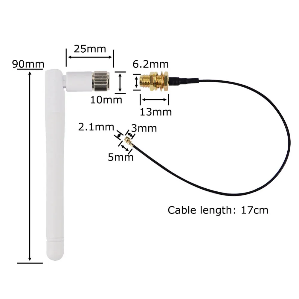 2PCS/lot 3dBi 2.4GHz WiFi 2.4G Antenna Aerial RP-SMA Male Wireless Router+ 17cm PCI U.FL IPX to RP-SMA Male Pigtail Cable