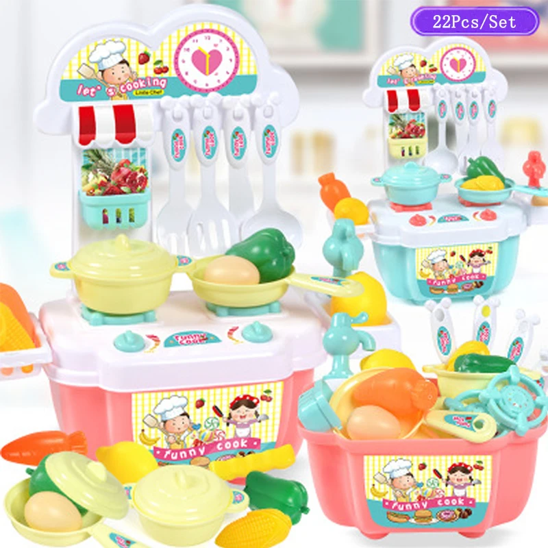 

22Pcs/Set Baby Mini Kitchenware Set Children's cartoon small kitchen girl cooking toys for kids role playing gifts for kids