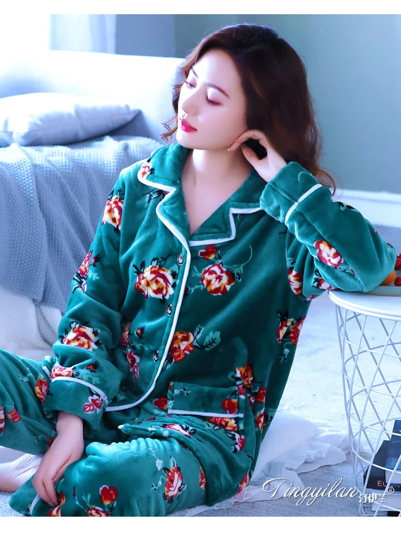 Trending Products Large Size Home Clothes For Women 2 Piece Set Lady Printing Coral Fleece Autumn/ Winter Pajamas Set Female 288