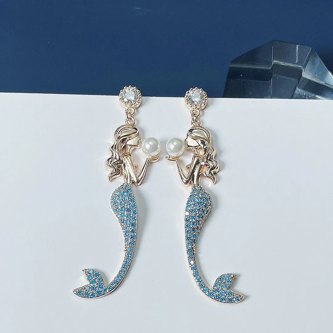 EYER Luxury Unique Bride Mermaid Earrings Micro Paved Cubic Zirconia Earrings For Women Dangle Drop New Jewelry Party Earrings