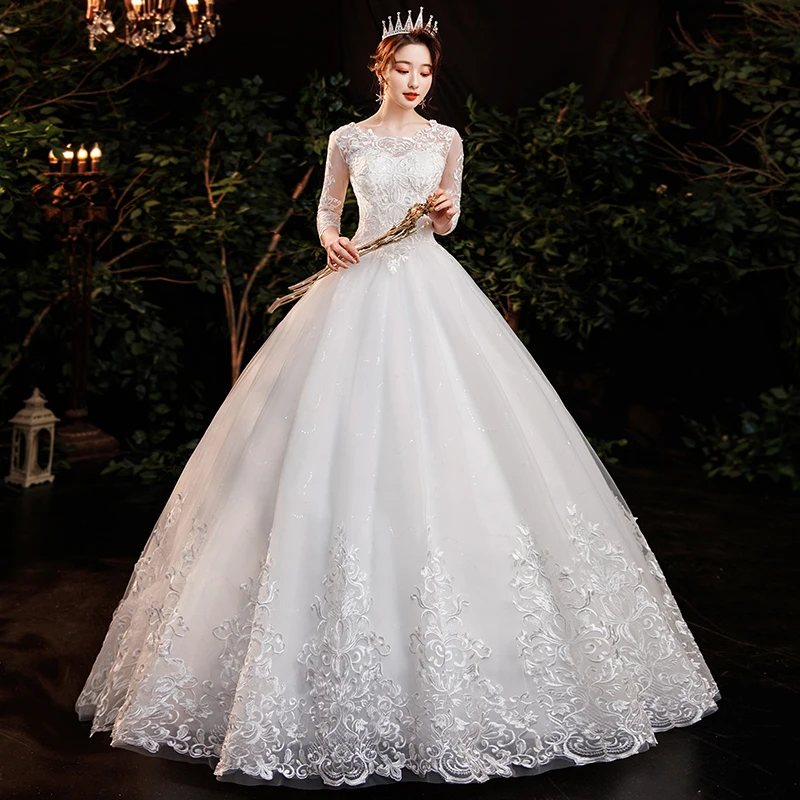 Customize Wedding Dress Long Sleeve Wedding Dresses Lace Up Embroidery Bridal Ball Gown Elegant Plus Size Vestido De Noiva