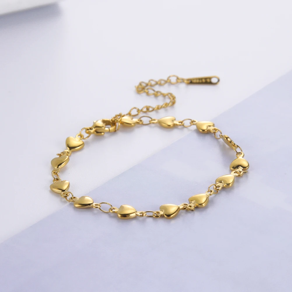 Skyrim Fashion Gold Color Heart Chain Bracelet for Women Girls Stainless Steel Adjustable Bracelets Summer Jewelry Wholesale