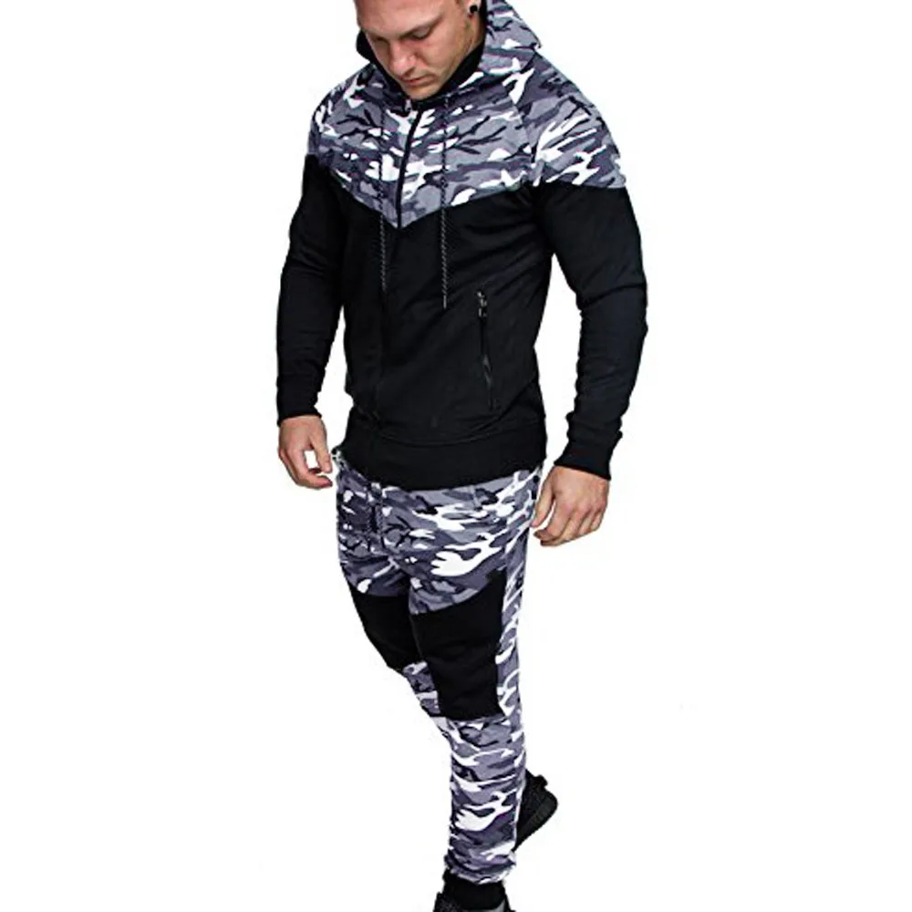 Sports Men\'s Clothing Men\'s Autumn Winter Camouflage Sweatshirt Top Pants Sets Sports Suit Tracksuit High Quality Clothes