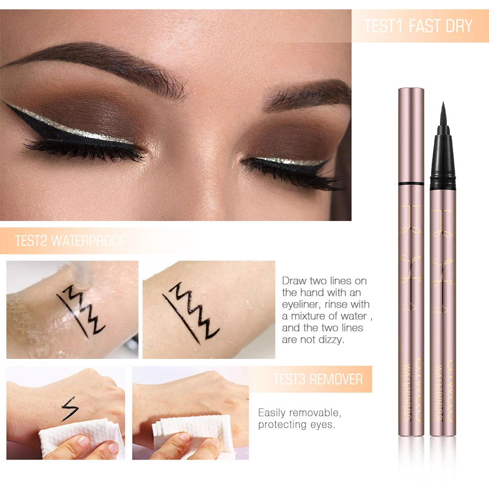 O.TWO.O 24 Hours Lasting Eyeliner Liquid Black Color Waterproof Eye Liner Pencil Smudge-Proof Cosmetic