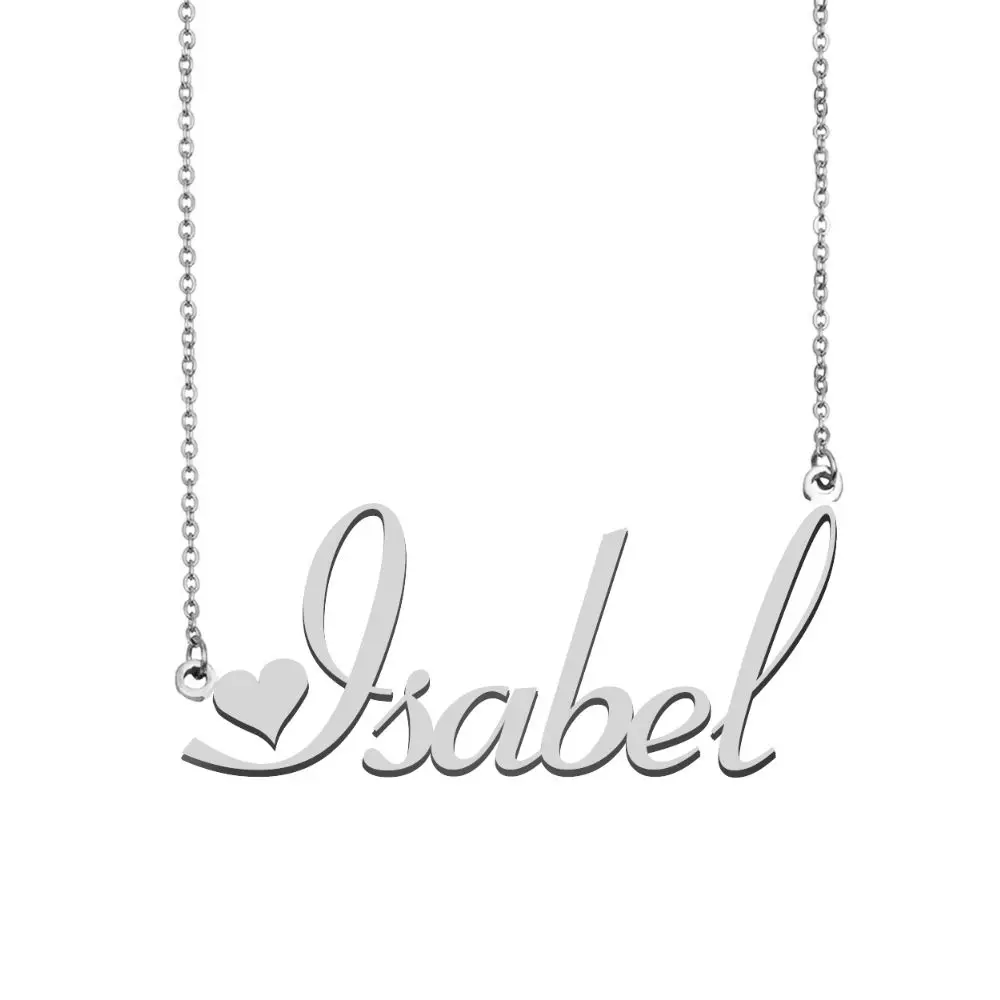 Isabel Name Necklace Personalised Stainless Steel Women Choker Alphabet Letter Pendant Jewelry Girl Friend Gift