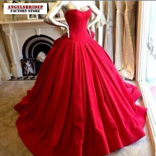 

Charming Satin Strapless Bridal Dresses Ball Gown Floor Length Ruched Bodice Wedding Dresses Lace-up Vestido De Noiva Ruffles