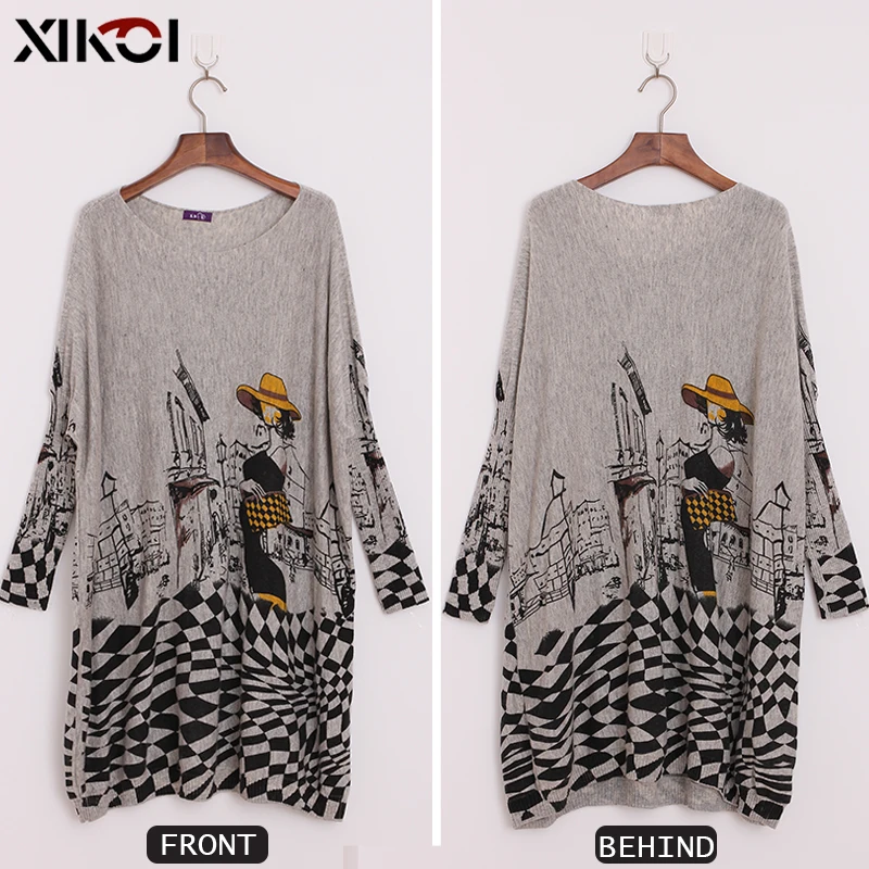 XIKOI Spring Clothes Oversized Winter Sweaters For Women Knitted Print Long Wool Pullovers Pull Femme Warm Batwing Sleeve Jumper