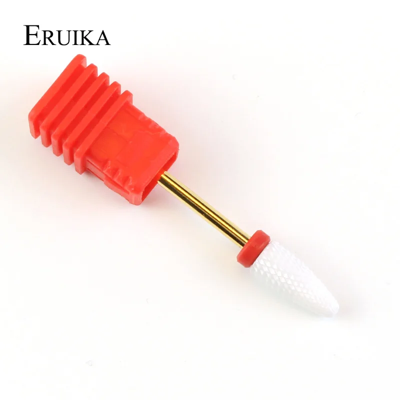 Eruika-brocas de cerâmica para unhas, 1 peça, cortador, haste dourada, acessórios para máquina de manicure, ferramentas para arte de unhas