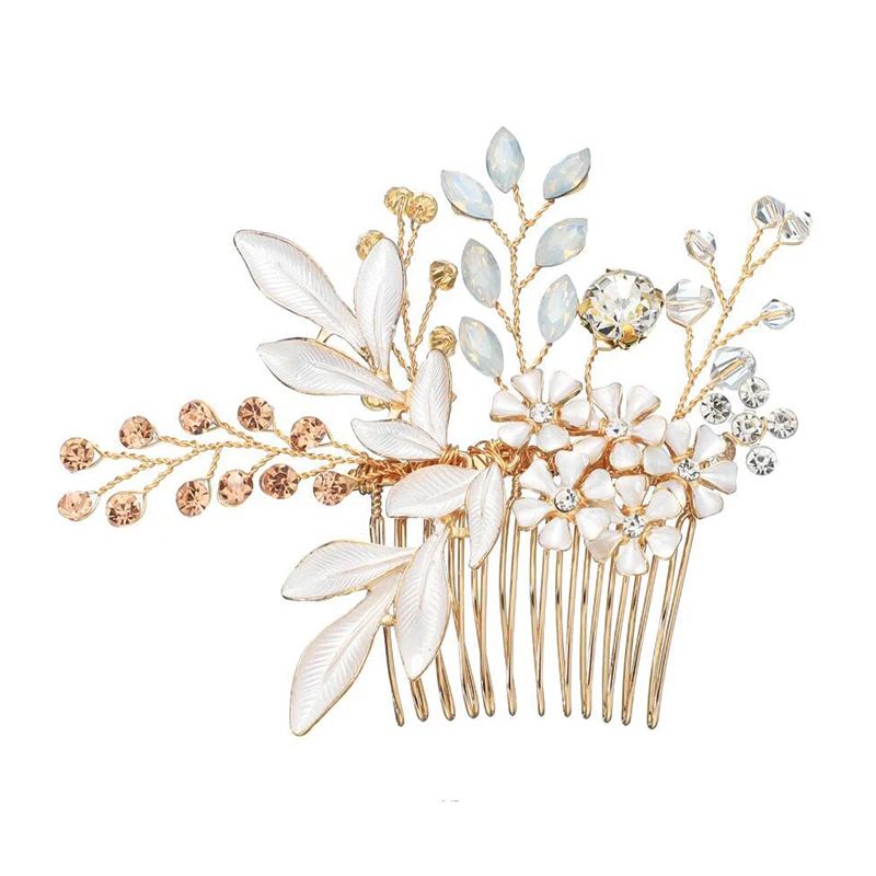 Rhinestone Flower Leaf Bridal Hair Comb for Girls Crystal Hair Ornaments Jewelry Wedding Hair Accessories