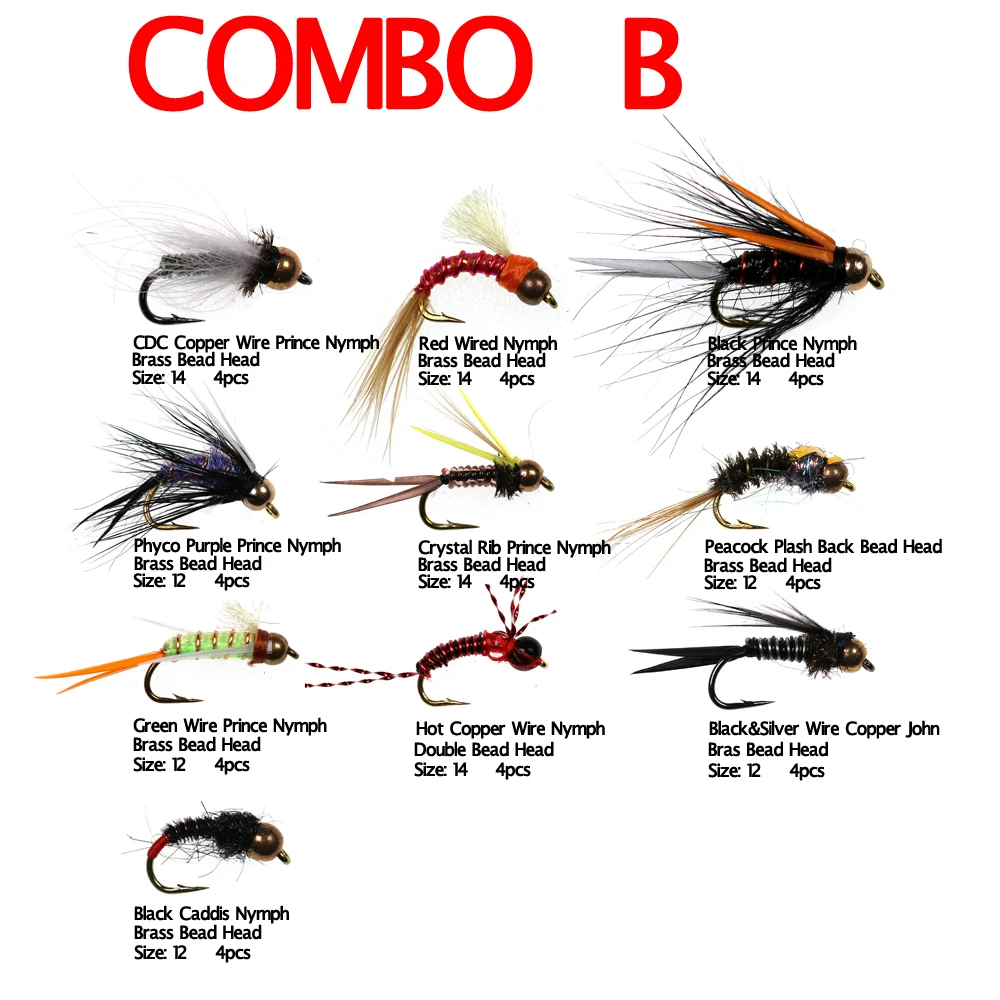 40PCS/Box Fishing Fly Set Stonefly Buzzers Beadhead Nymphs Epoxy Coated Nymphs Portable Trout Fly Fishing Box