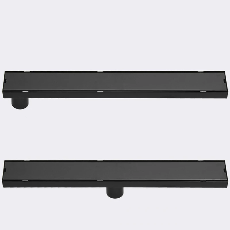 Black Long Strip Floor Drain Shower Large Displacement Bathroom Rectangular Extended Deodorant Invisible Stainless Steel