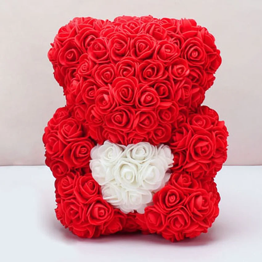 

DropShipping 25cm Rose Bear Heart Artificial Flower Rose Teddy Bear For Women Valentine's Wedding Birthday Christmas Gift