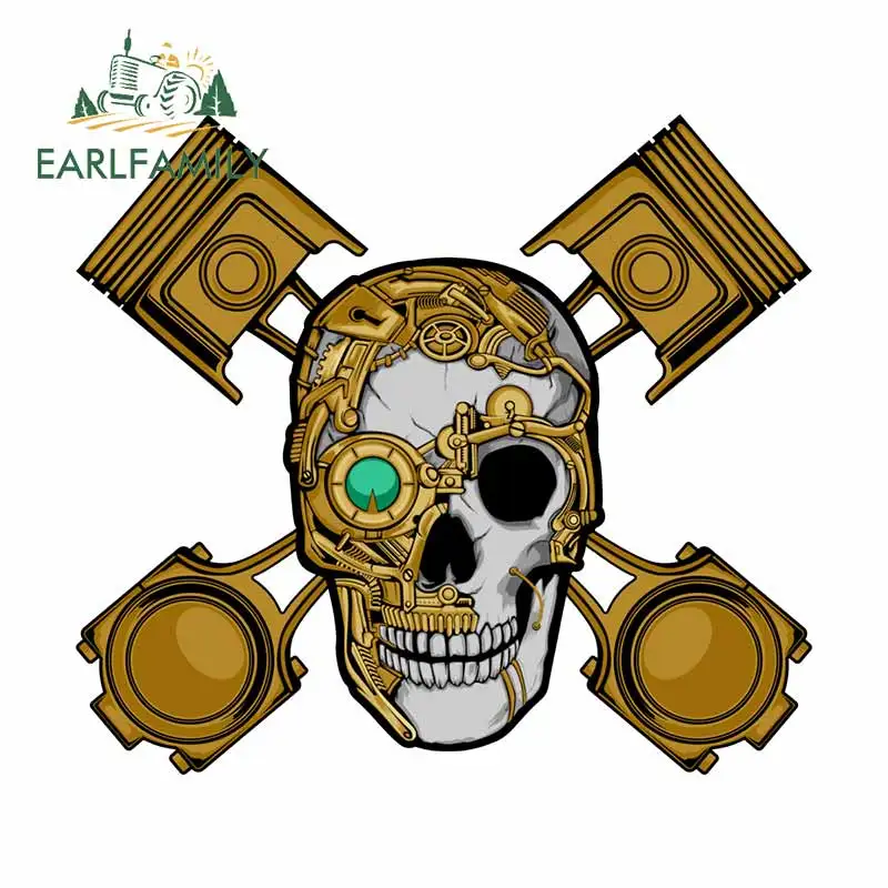 EARLFAMILY 13cm x 11.7cm for Steampunk Skull Ride Pride Waterproof Car Stickers Anime Windows Decoration Decal Bumper Graphics