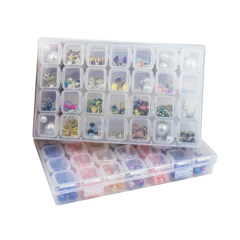 Nail Tools Cosmetics Storage Box Jewelry Pack 28 Transparent Removable Box Jewelry Storage Finishing Wholesale Price