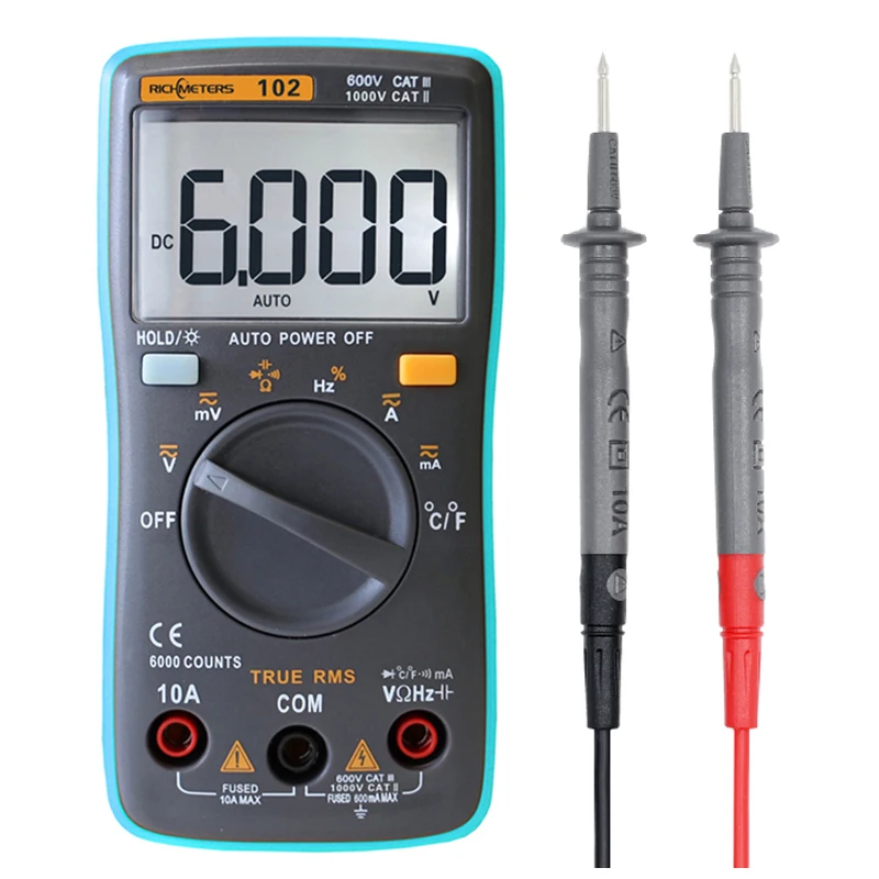 RM101 Digital Multimeter 6000 counts Backlight AC/DC Ammeter Voltmeter Ohm Portable Voltage meter RICHMETERS 098/100/109/111