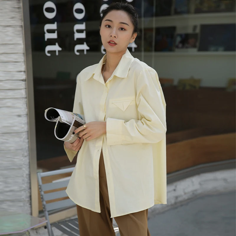 2021 Basic Jacket Women's White Shirt Spring Clothing Casual Clothing Female Long Sleeve Button Down Solid Cotton Blouse Tops