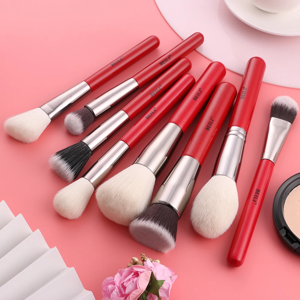 BEILI Red 25pcs Professional Makeup Brushes Set Powder Foundation Blush Eyeshadow Eyebrow Highlighter кисть для макияжа