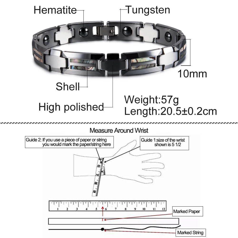 Tungsten Magnetic Bracelet Men Anti-scratch Cross Shell Magnetic Bracelet Benefits Male Energy Tungsten Carbide Bracelet for Men