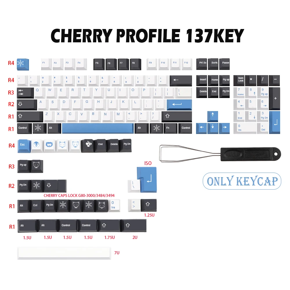 ARCTIC – ensemble de capuchons de touches en pbt, profil Cherry, pour MX Switch dz60, Gk61Sk61, GMK-KEY touches, teinte anime, avec barre d'espace 7u, 137