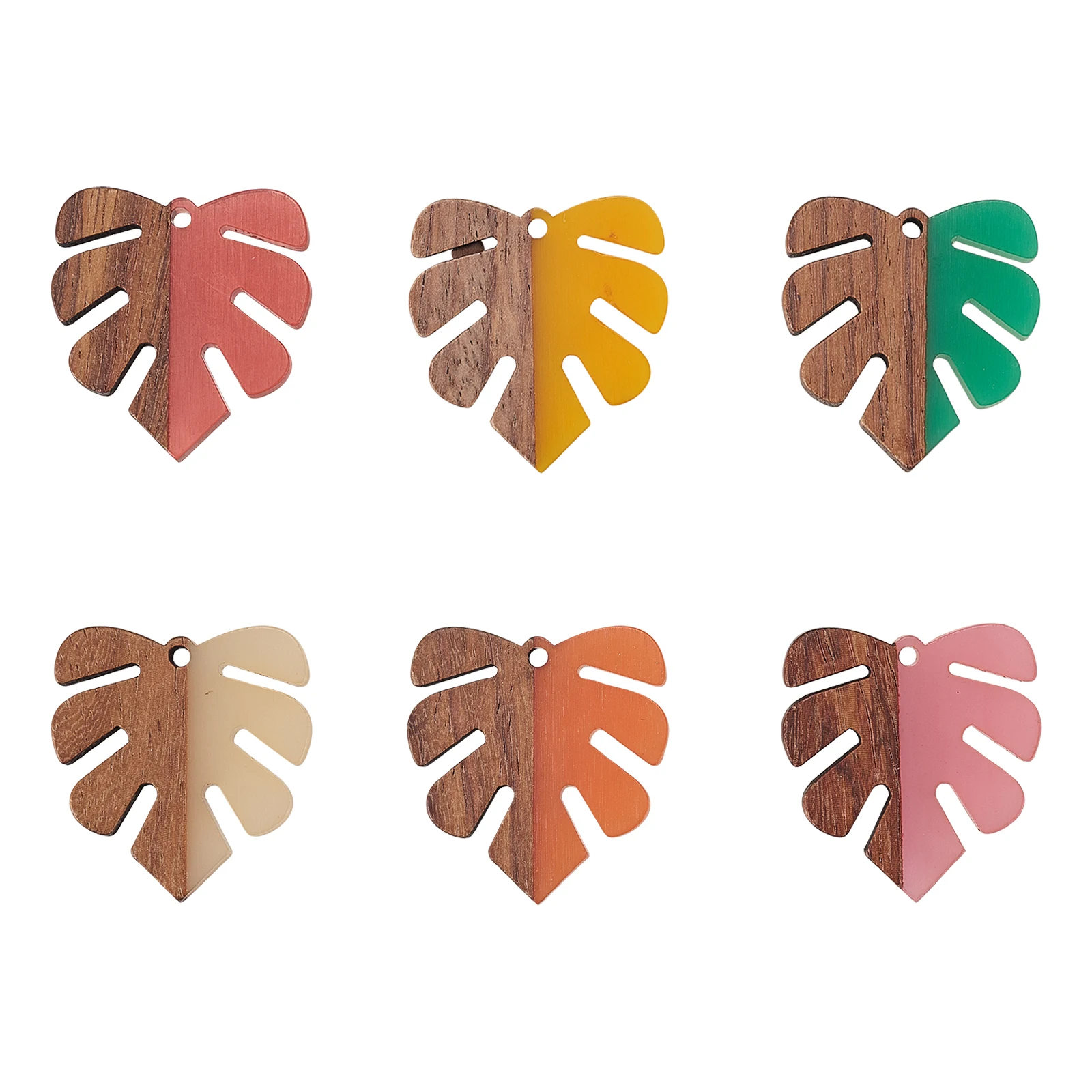 30Pcs Resin Natural Wood Charming Pendants Monstera Leaf Wooden Charms for Jewelry Making Supplies Bulk DIY Craft Earrings