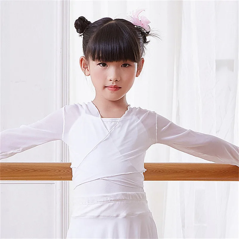 Hot Sale Kids Girls Sexy Mesh Long Sleeve Black White Ballet Wrap Top Dance Shrugs