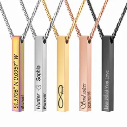 Personalized Bar Necklace 18K Gold Plated Custom Name Engravable Necklace with Cuban Chain Charm Gift for Lover