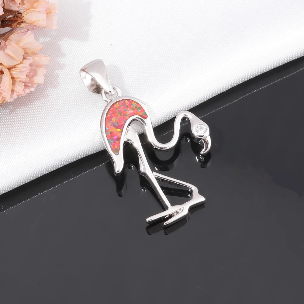 CiNily Orange Fire Opal Red-crowned crane Pendant Silver Plated Charms with Good Looking for Women Fashion Jewelry