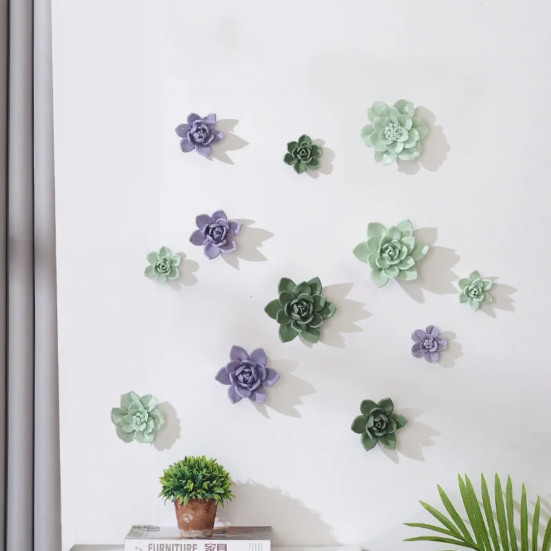 Modern Succulent Ceramic Flower Wall Hanging Crafts Home Livingroom Wall Mural Decoration Office Club Store Wall Sticker Artwork