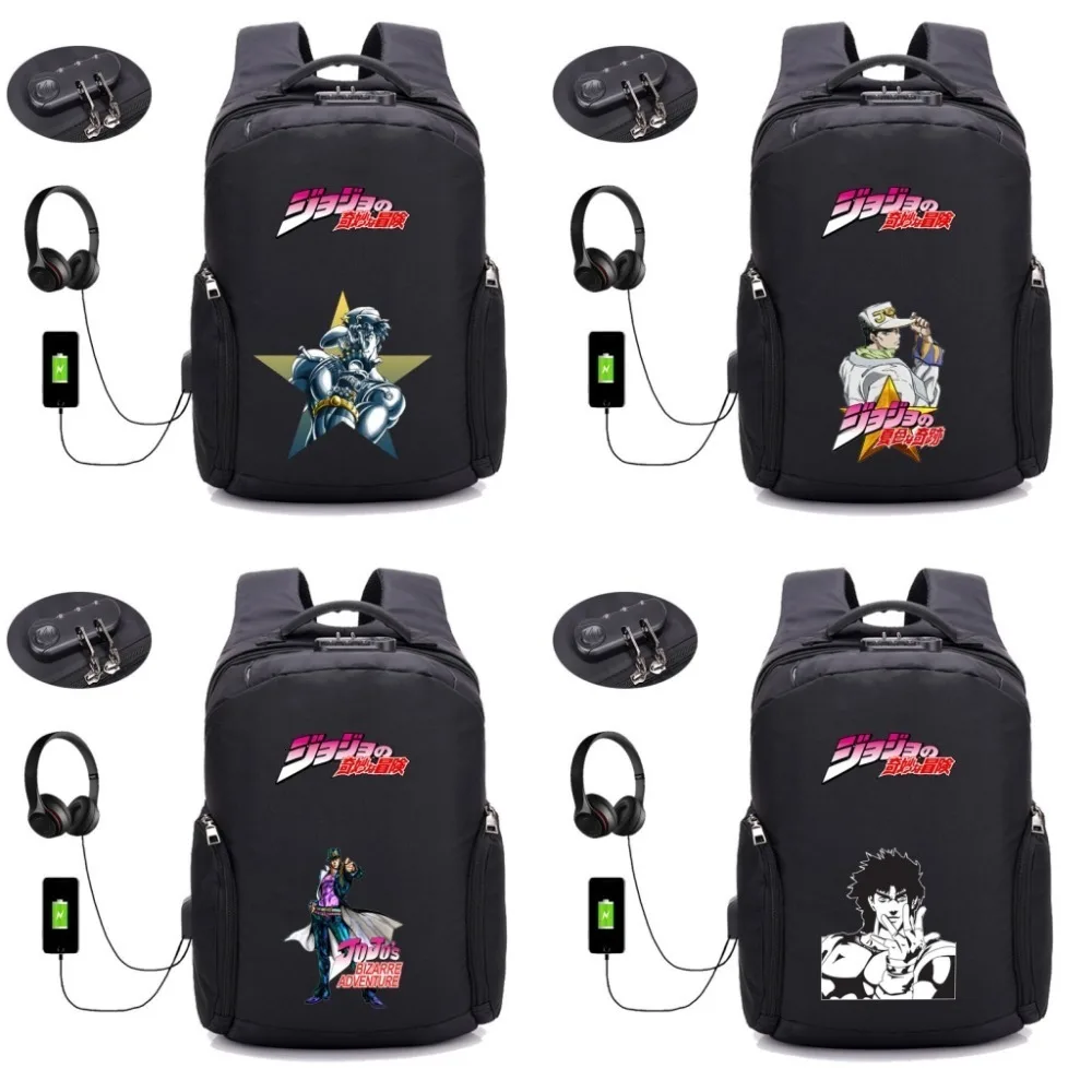 anime JoJo's Bizarre Adventure backpack Anti thief USB Recharging student book bag Laptop bag Men women Travel Backpack