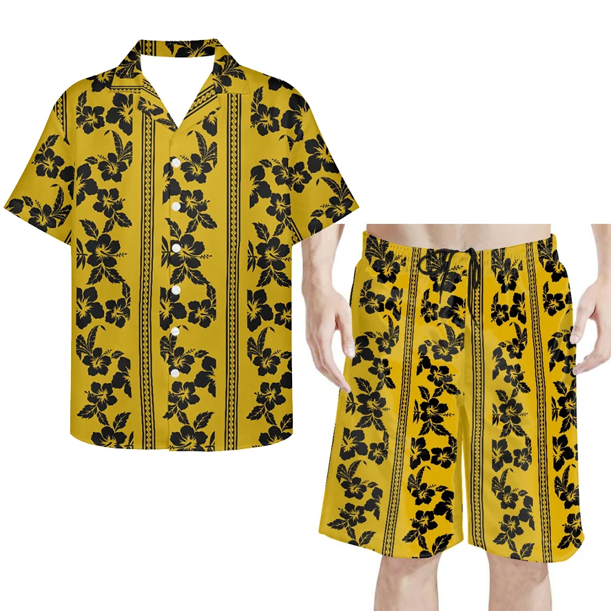 

HYCOOL Summer Casual Polynesian Tribal Men Outfit Set Plus Size Fashion Party Short & Hawaiian Shirt Men Beach Wear Men Gift Set