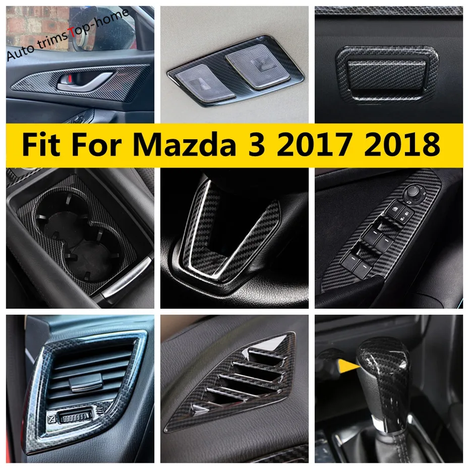 

Window Lift Buttton / Gear Shift Head / Handle Bowl / Water Cup Holder Cover Trim Fit For Mazda 3 2017 2018 Interior Accessories