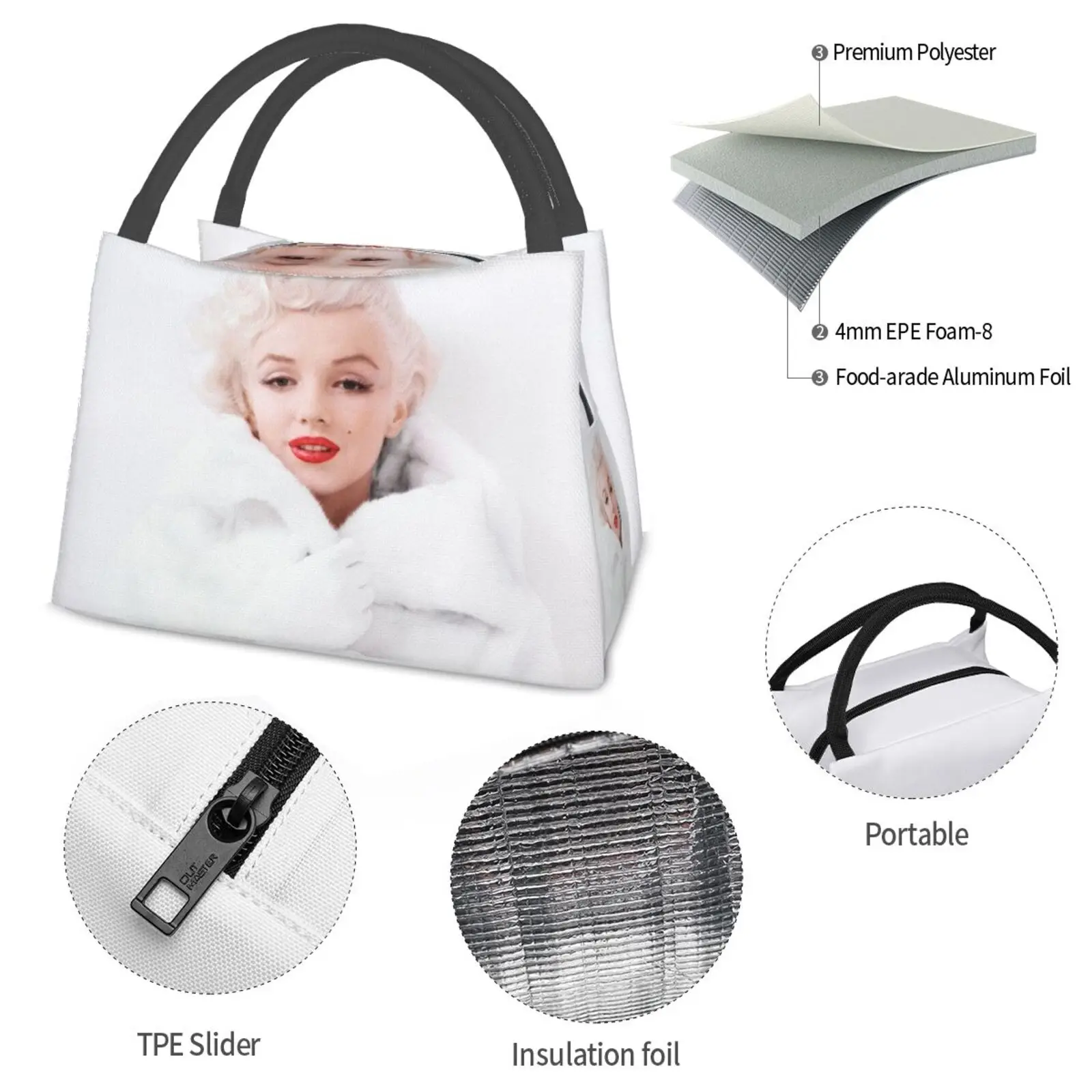 Portable Insulation Bag Marilyn Monroe 1950S Icon Old Hollywood Vintage Retro Celeb Marilyn Monroe Celeb