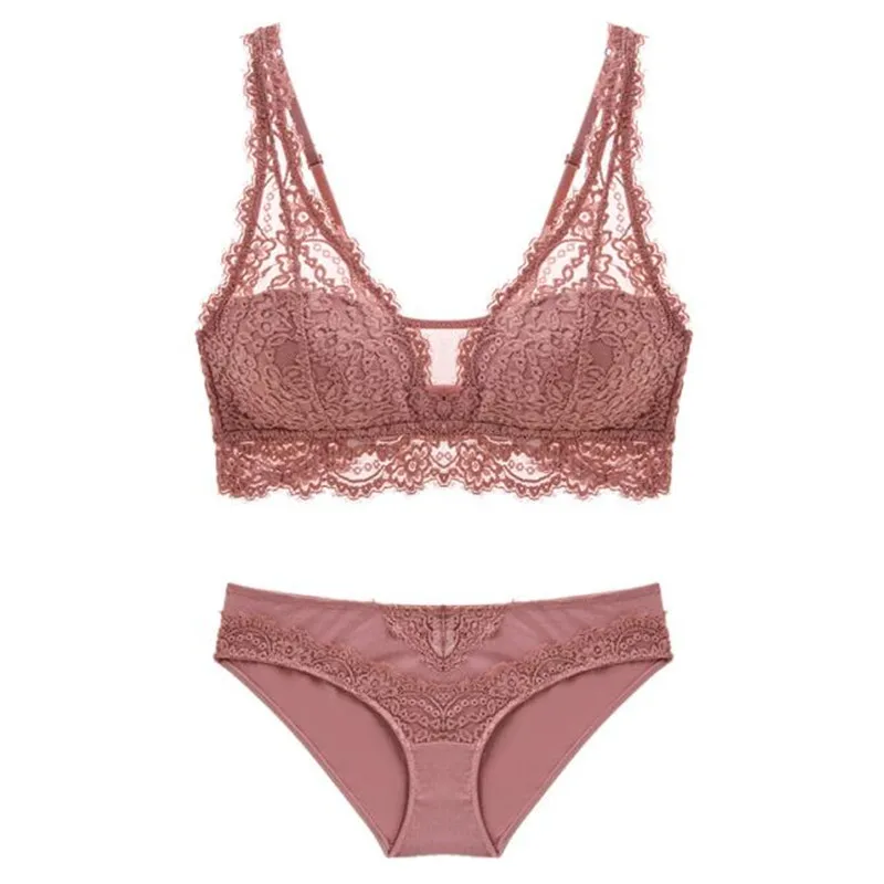 Fashion Sexy Bra set Lingerie Women\'s Lace Underwear eyelash Lace Lingerie Set Thin lined 3/4 cup Bralette V neck new arrival