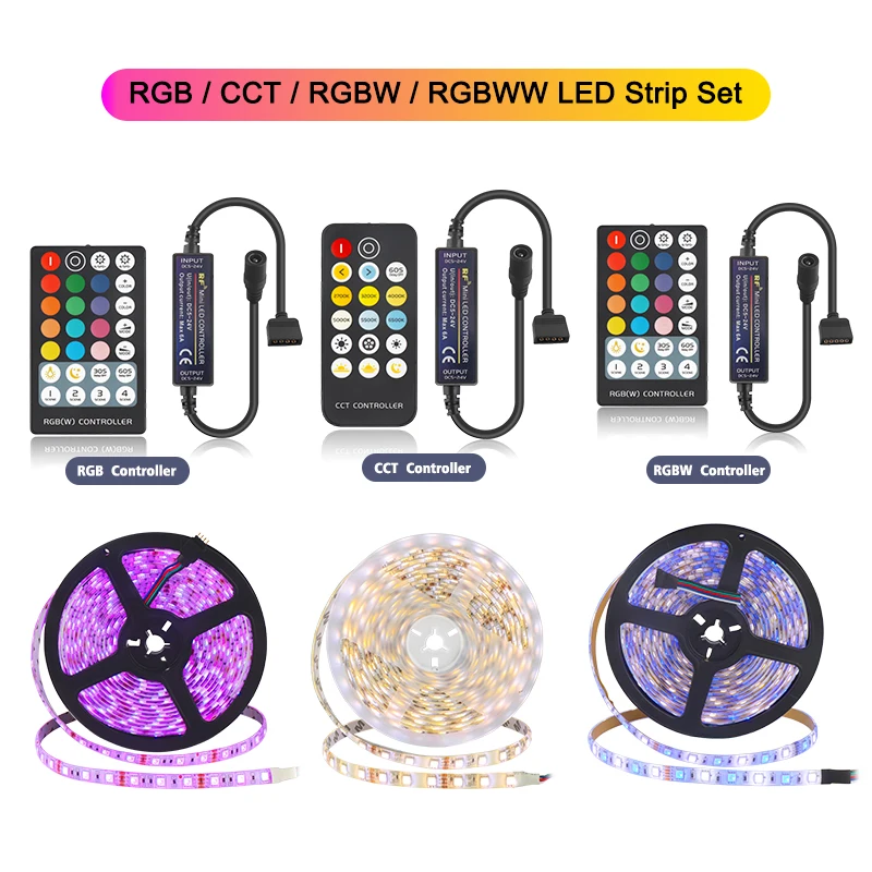 DC12V 5050 LED Streifen RGB RGBW RGBWW CCT 60LEDs/m 5M mit Mini RF LED Controller und netzteil LED Streifen Set